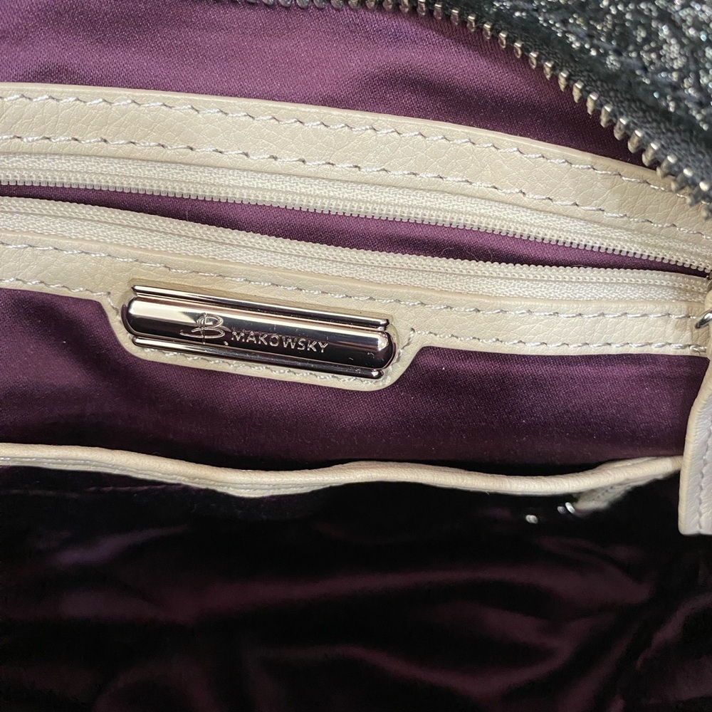 B. Makowsky Black Satchel with Silver Hardware - Picture 8 of 8